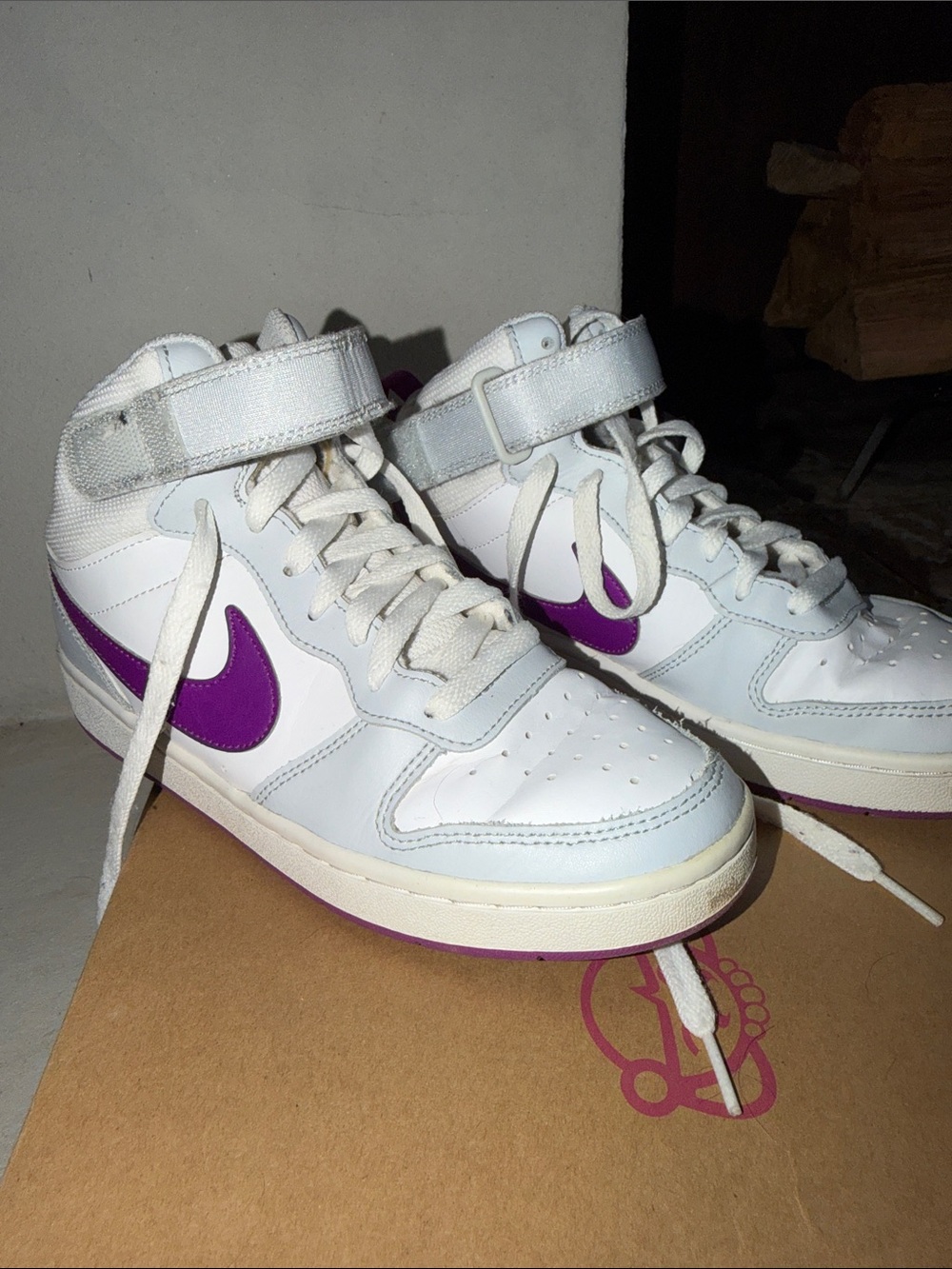 Nike Women’s White and Purple Mid-Top Sneakers